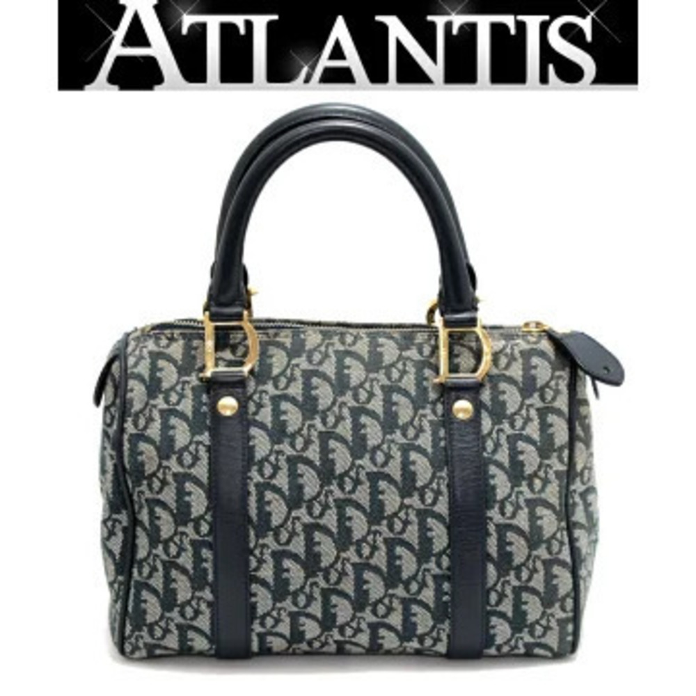 Christian Dior Trotter Boston Handbag Jacquard Navy Blue